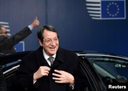 Cypriot President Nicos Anastasiades arrives at an extraordinary EU leaders summit to to discuss the Brexit agreement in Brussels, Nov. 25, 2018.