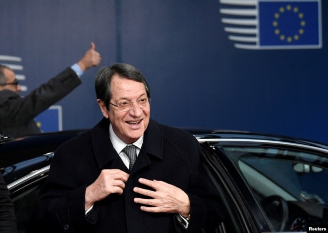 Cypriot President Nicos Anastasiades arrives at an extraordinary EU leaders summit to to discuss the Brexit agreement in Brussels, Nov. 25, 2018.