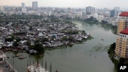 FILE - A view of Korail slum, one of Bangladesh's largest slums in Gulshan area, Dhaka, Bangladesh.