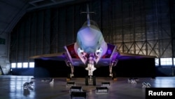 FILE - A Lockheed Martin F-35 Lightning II fighter jet is seen in its hangar at Patuxent River Naval Air Station, in the eastern U.S. state of Maryland, Oct. 28, 2015.