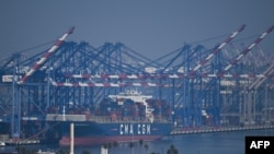 Container Ship CMA CGM Rigoletto moored at a container terminal at the Port of Los Angeles in Los Angeles, California on Feb. 3, 2025.