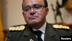 Venezuelan Colonel Jose Luis Silva, Venezuela’s military attache at its Washington embassy to the United States, after announcing that he is defecting from the government of President Nicolas Maduro, Jan. 26, 2019.