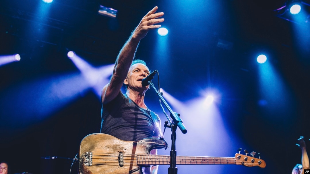 British musician Sting performs on stage at the Bataclan concert hall in Paris, France, in this photo provided by Universal Music France, Nov. 12, 2016. 