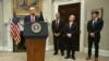 Presiden AS Donald Trump didampingi CEO SoftBank Group Masayoshi Son (kedua dari kanan), Kepala Eksekutif Oracle Larry Ellison dan CEO OpenAI Sam Altman, di Gedung Putih, Washington, Selasa, 21 Januari 2025. (Foto: Jim Watson/AFP)