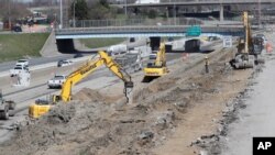 FILE - An interstate highway construction project is seen in this April 20, 2020, photo.