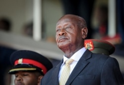 FILE- In this Feb. 11, 2020, photo, Uganda's President Yoweri Museveni is seen during a visit to Nairobi, Kenya.