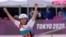 Momiji Nishiya of Japan reacts after winning the women's street skateboarding finals at the 2020 Summer Olympics, July 26, 2021, in Tokyo, Japan. 