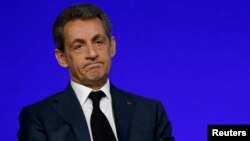 Nicolas Sarkozy, head of France's Les Republicains political party and former French President, speaks on the second day of his party's national council in Paris, France, Feb. 14, 2016.