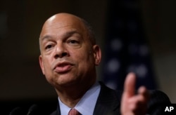 Homeland Security Secretary Jeh Johnson addresses an audience during a forum at John F. Kennedy School of Government on the campus of Harvard University, in Cambridge, Massachusetts, March 21, 2016.