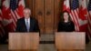 کریستیا فریلند وزیر خارجه کانادا در نشست خبری روز سه شنبه با وزیر خارجه آمریکا. 