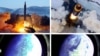 Kombinacija četiri fotografije koje je objavila zvanična državna novinska agencija Severne Koreje (KCNA), na kojima se vidi lansiranje projektila za koji Sever tvrdi da je Hvasong 12 i snimak sa glave projektila iz svemira.