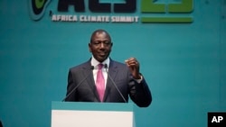 Kenyan President William Ruto, addresses delegates during the official opening of the Africa Climate Summit at the Kenyatta International Convention Centre in Nairobi, Kenya, Monday, Sept. 4, 2023. 