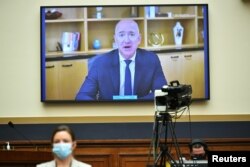Amazon CEO Jeff Bezos testifies before the House Judiciary Subcommittee during a hearing on "Online Platforms and Market Power" in the Rayburn House office Building on Capitol Hill, in Washington, July 29, 2020.