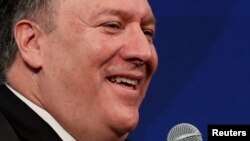 Menteri Luar Negeri AS Mike Pompeo saat memaparkan kebijakan Pemerintahan Trump tentang Iran di Heritage Foundation, Washington, 21 Mei 2018.
