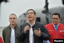 El presidente del Perú, Martin Vizcarra, antes de viajar a la zona afectada por un terremoto en Yurimaguas, en el norte del país. Mayo 26 de 2019.