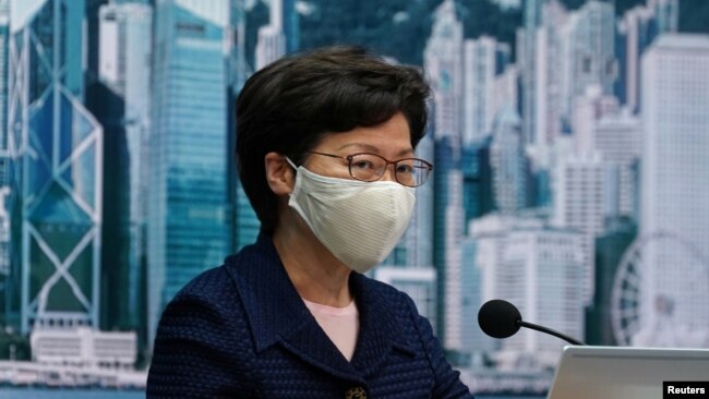 香港特首林郑月娥在记者会上。（2020年7月31日）