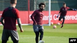 Mohamed Salah participe à une séance d'entraînement à Liverpoll en Angleterre, le 8 avril 2019.