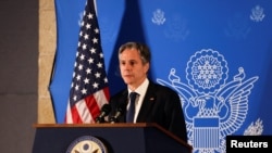 美國國務卿布林肯5月25日在耶路撒冷舉行記者會。