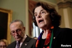 Senate Judiciary Committee ranking member Dianne Feinstein, D-Calif., and Senate Minority Leader Chuck Schumer, D-N.Y., speak to reporters about the FBI's investigation of sexual assault allegations surrounding U.S. Supreme Court nominee Brett Kavanaugh o