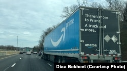 An Amazon Prime Truck is on the Road in Virginia, transporting thousands of items ordered from online giant Amazon. (D Bekheet/VOA)
