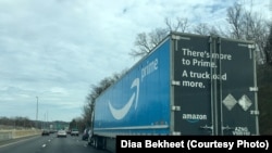 An Amazon Prime Truck is on the Road in Virginia, transporting thousands of items ordered from online giant Amazon. (photo by Diaa Bekheet)