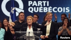 Bà Pauline Marois phát biểu mừng chiến thắng tại Quebec, ngày 4/9/2012