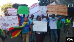 Some of the protesting NRZ workers in Harare on Friday, May 20, 2016. (Photo: Thomas Chiripasi)