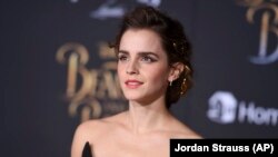 FILE - Emma Watson arrives at the world premiere of "Beauty and the Beast" at the El Capitan Theatre in Los Angeles, March 2, 2017. Watson helped back the Justice and Equality Fund, which was sparked by the #MeToo movement.
