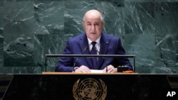 FILE - Algerian President Abdelmadjid Tebboune addresses the 78th session of the United Nations General Assembly, September 19, 2023 at U.N. headquarters.