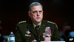 Chairman of the Joint Chiefs of Staff Gen. Mark Milley speaks during a Senate Armed Services Committee hearing, on Capitol Hill in Washington, Sept. 28, 2021.