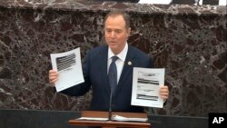 Depite Demokrat reprezantan eta Kalifòni, Adam Schiff, kap montre dokiman pandan lap fè depozisyon pou mete Prezidan Trump ann akizasyon devan Sena a. 