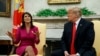 FILE - President Donald Trump meets with outgoing U.S. Ambassador to the United Nations Nikki Haley in the Oval Office of the White House, Tuesday, Oct. 9, 2018, in Washington.
