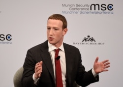 FILE - Facebook CEO Mark Zuckerberg speaks on the second day of the Munich Security Conference in Munich, Germany, Feb. 15, 2020.