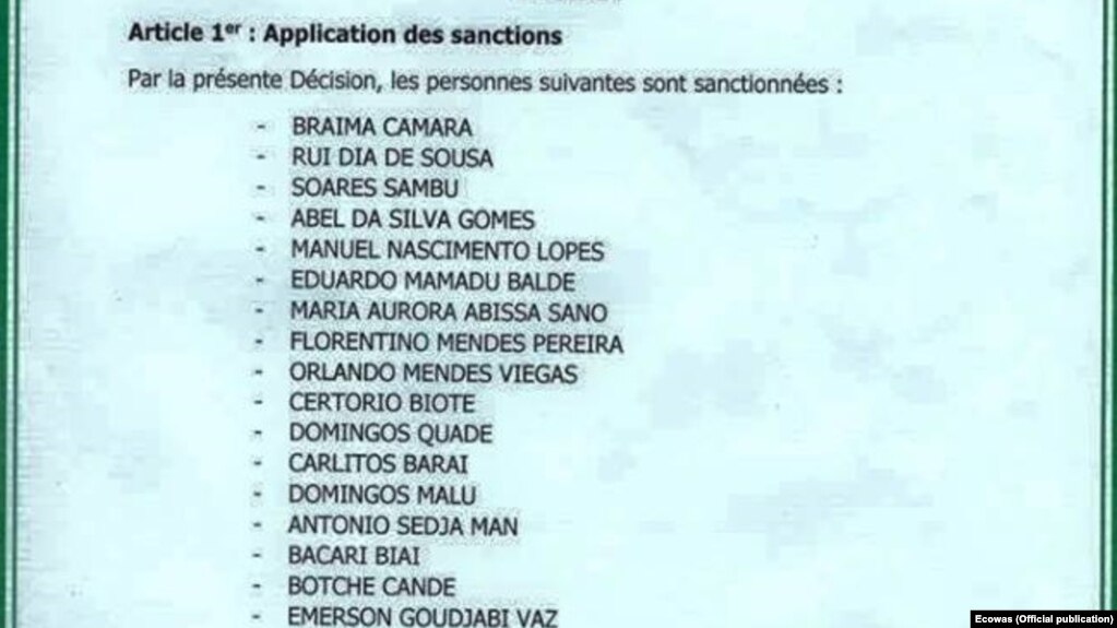 Lista de guineenses alvo de sanções