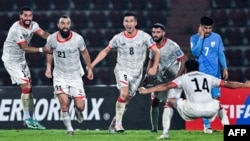 خوشحالی بازیکنان افغان از به ثمر رساندن گول پیروزی