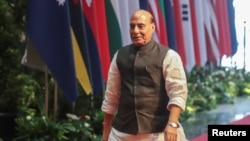 FILE - Indian Defense Minister Rajnath Singh arrives for a meeting of defense ministers in Jakarta, Indonesia, on Nov. 16, 2023. Singh said on an Indian TV news channel on April 5, 2024, that India could enter Pakistan and kill terror suspects who fled over the border.