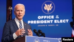 លោក Joe Biden ដែល​ត្រូវ​បាន​គេ​ព្យាករណ៍​ថា​ឈ្នះ​ការ​បោះឆ្នោត​ប្រធានាធិបតី​សហរដ្ឋ​អាមេរិក ​ថ្លែង​អំពី​​ច្បាប់​ថែ​ទាំ​សុខភាព Affordable Care Act ឬ Obamacare ក្នុង​សន្និសីទ​ព័ត៌មាន​មួយ​នៅ​ក្នុង​ទីក្រុង Wilmington រដ្ឋ Delawareកាល​ពី​ថ្ងៃ​ទី​១០ ខែ​វិច្ឆិកា ឆ្នាំ​២០២០។