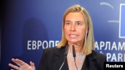 Newly elected EU Foreign Policy Chief, Italian Foreign Minister Federica Mogherini, holds a news conference at the European Parliament in Brussels Sept. 2, 2014.