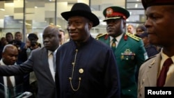 Nigeria's President Goodluck Jonathan, seen here on Dec. 10, 2013, has signed a measure that prohibits same-sex marriage. 
