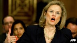 FILE - Former U.S. Ambassador Robin Raphel, shown during a Senate Foreign Relations Committee Hearing in Washington in 2004, is under federal investigation.