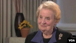 FILE - Former Secretary of State Albright Addresses Obama's Foreign Policy