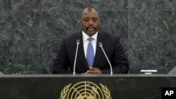 FILE - Joseph Kabila Kabange, President of the Democratic Republic of the Congo, speaks during the UN General Assembly.