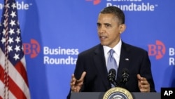 President Obama talks about the economy before an association of corporate leaders in Washington, Dec. 5, 2012.