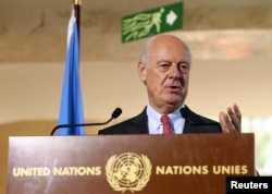 FILE - U.N. mediator for Syria Staffan de Mistura attends a news conference at the United Nations in Geneva, Switzerland, Sept. 9, 2016.
