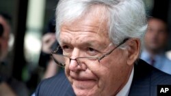 FILE - Former House Speaker Dennis Hastert departs the federal courthouse in Chicago, June 9, 2015.