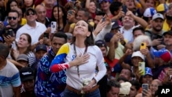 ARCHIVO - La dirigente opositora María Corina Machado participa en una manifestación en Caracas el 9 de enero de 2025.