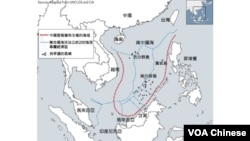 南中國海專屬經濟區及中國主權聲索線示意圖