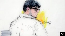 Ilustración del acusado, Enrique Márquez, durante una audiencia en el tribunal federal en Riverside, California, el 21 de diciembre de 2015.