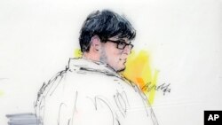 In this courtroom sketch, Enrique Marquez appears in federal court in Riverside, Calif., Dec. 21, 2015. 