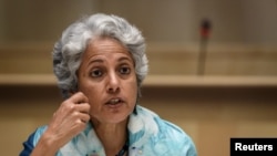 WHO Chief Scientist Soumya Swaminathan attends a press conference organized by the Geneva Association of United Nations Correspondents in Geneva, July 3, 2020.